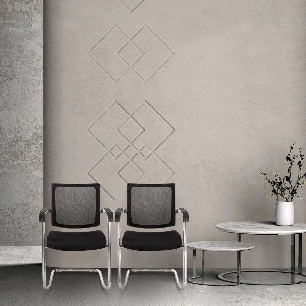 Two black LEVIA V cantilever chairs with armrests and mesh backrests by hjh OFFICE