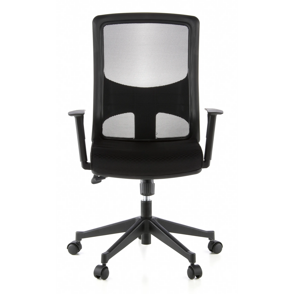 Black Professional Office Chair LAVITA with mesh back and five-caster base by hjh OFFICE – 360-degree view (front view 0°)