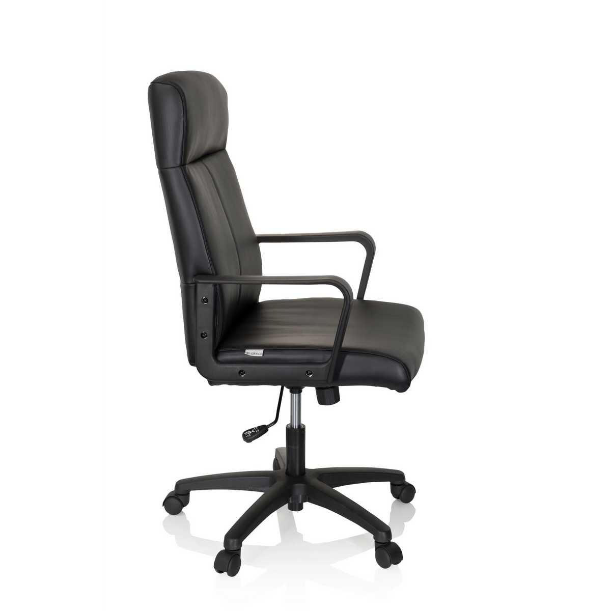 Black Professional Executive Chair LISSO with armrests and five-caster base by hjh OFFICE – 360-degree view (side profile 80°)