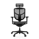 Black Professional Office Chair ENJOY ULTRA GEN2 with mesh back, headrest and five-caster base by hjh OFFICE – 360-degree view (front view 0°)