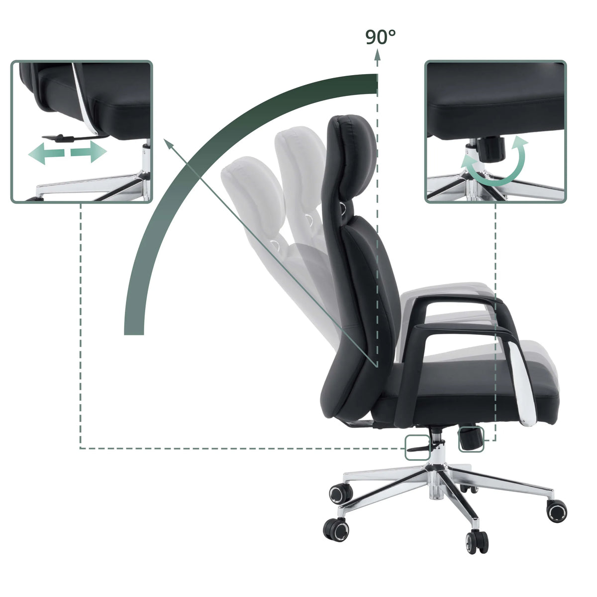 Adjustable backrest with 90-degree recline of the Professional Executive Chair VELVET ECO by hjh OFFICE