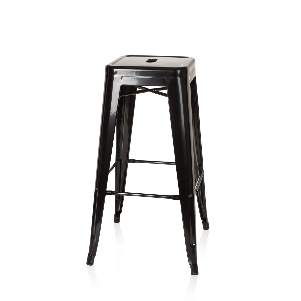 Black Bar stool VANTAGGIO HIGH with square seat and struts by hjh OFFICE – 360-degree view (side profile 80°)