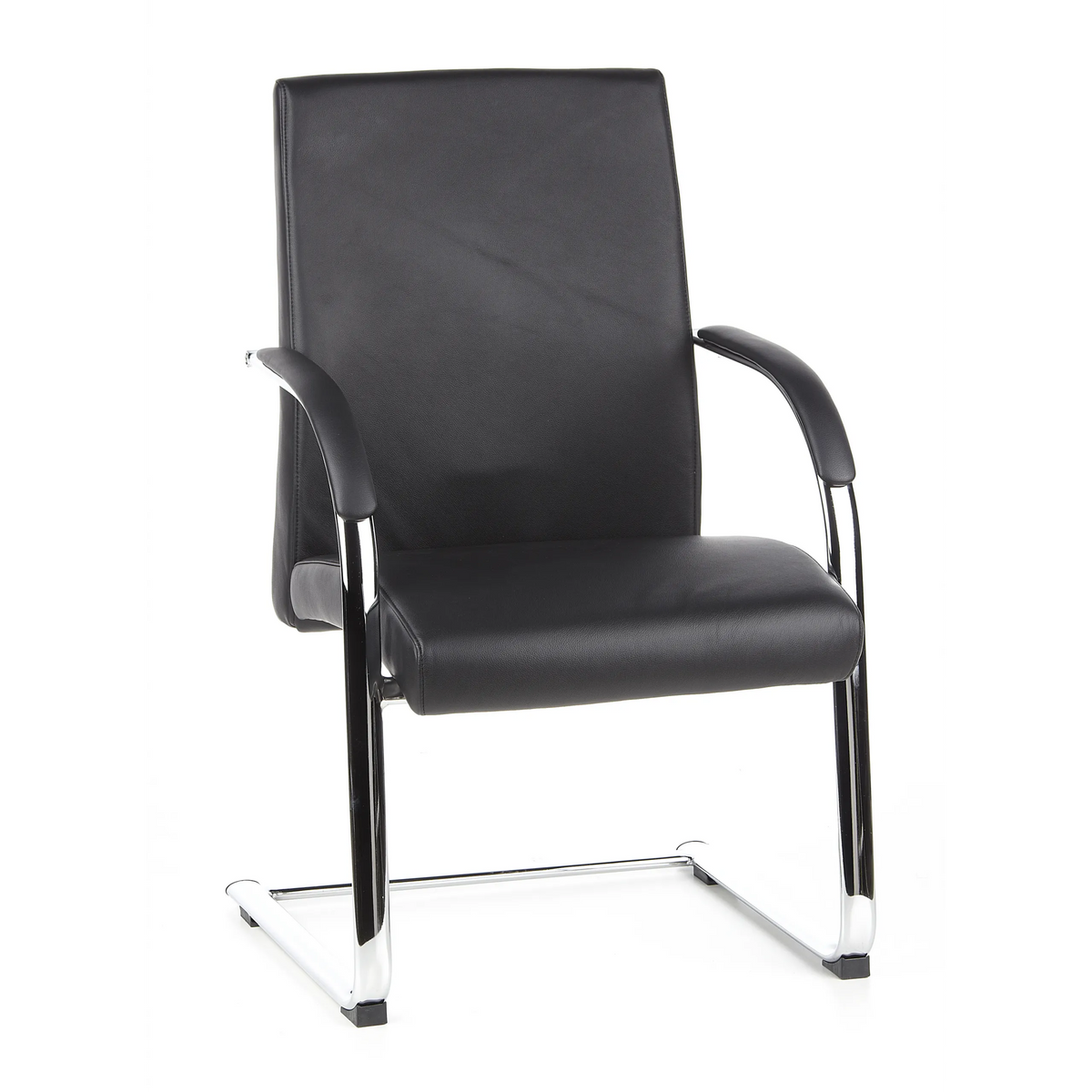 Black cantilever chair BAROLO V with armrests and chrome sled base by hjh OFFICE – 360-degree view (front view 20°)