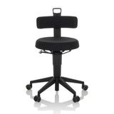 Black Swivel stool TOP WORK FLEX with backrest, handle and five-caster base by hjh OFFICE – 360-degree view (front view 0°)