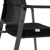 Seat and armrest of the MEET four-legged chair in black with a small brand logo by hjh OFFICE
