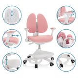 Pink children's chair KID WING with various adjustment options for backrest, armrests and seat height by hjh OFFICE