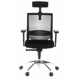 Black Professional Office Chair PORTO MAX with mesh back, headrest and five-caster base by hjh OFFICE – 360-degree view (front view 0°)