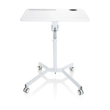 White standing desk STAND VM-SU I with height-adjustable leg and five-caster star base by hjh OFFICE – 360-degree view (front view 0°)