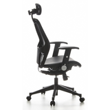 Black Professional Office ChAIR-PORT with mesh back, leather seat and five-caster base by hjh OFFICE – 360-degree view (side profile 100°)