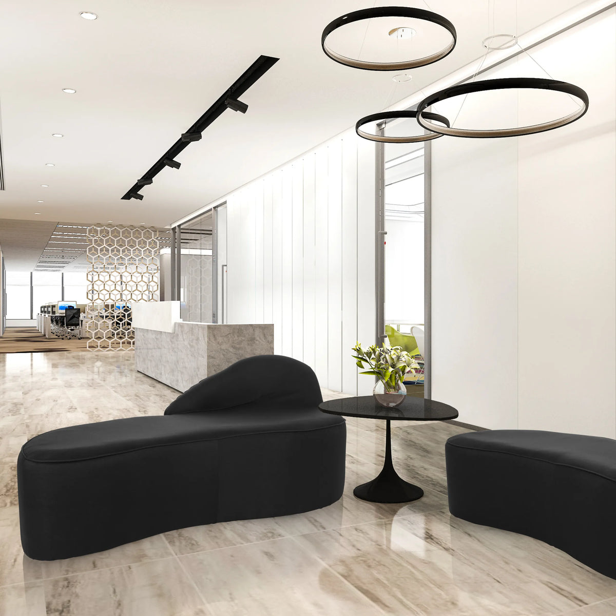 Black Lounge Sofa BARACOA in a modern office environment with a side table by hjh OFFICE