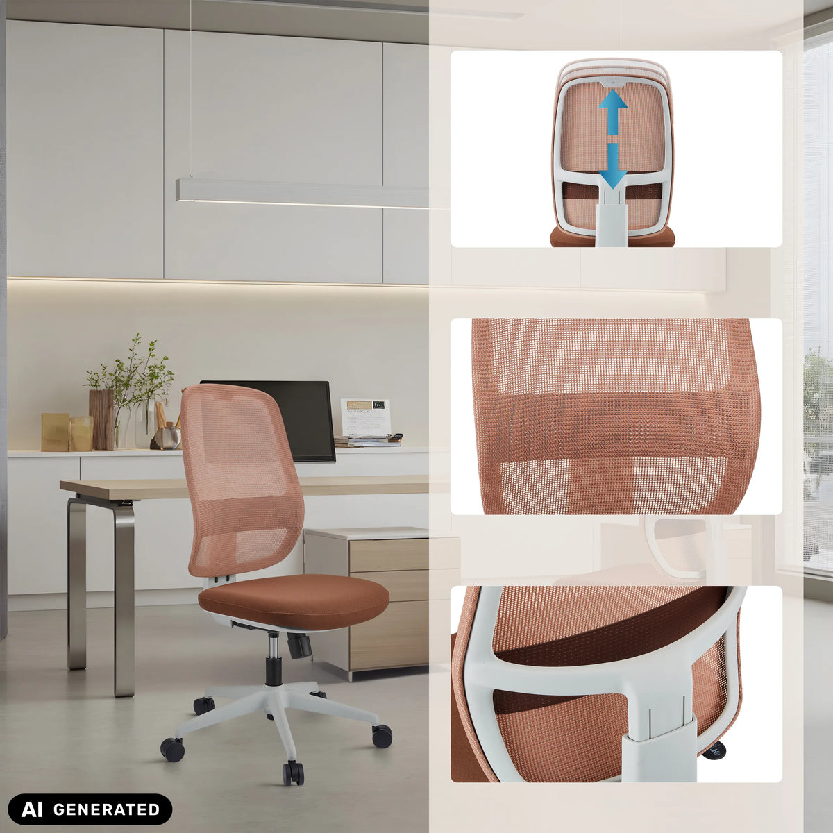 Professional Office Chair Minoro W in white and brown with height-adjustable backrest by hjh OFFICE (AI-generated image)
