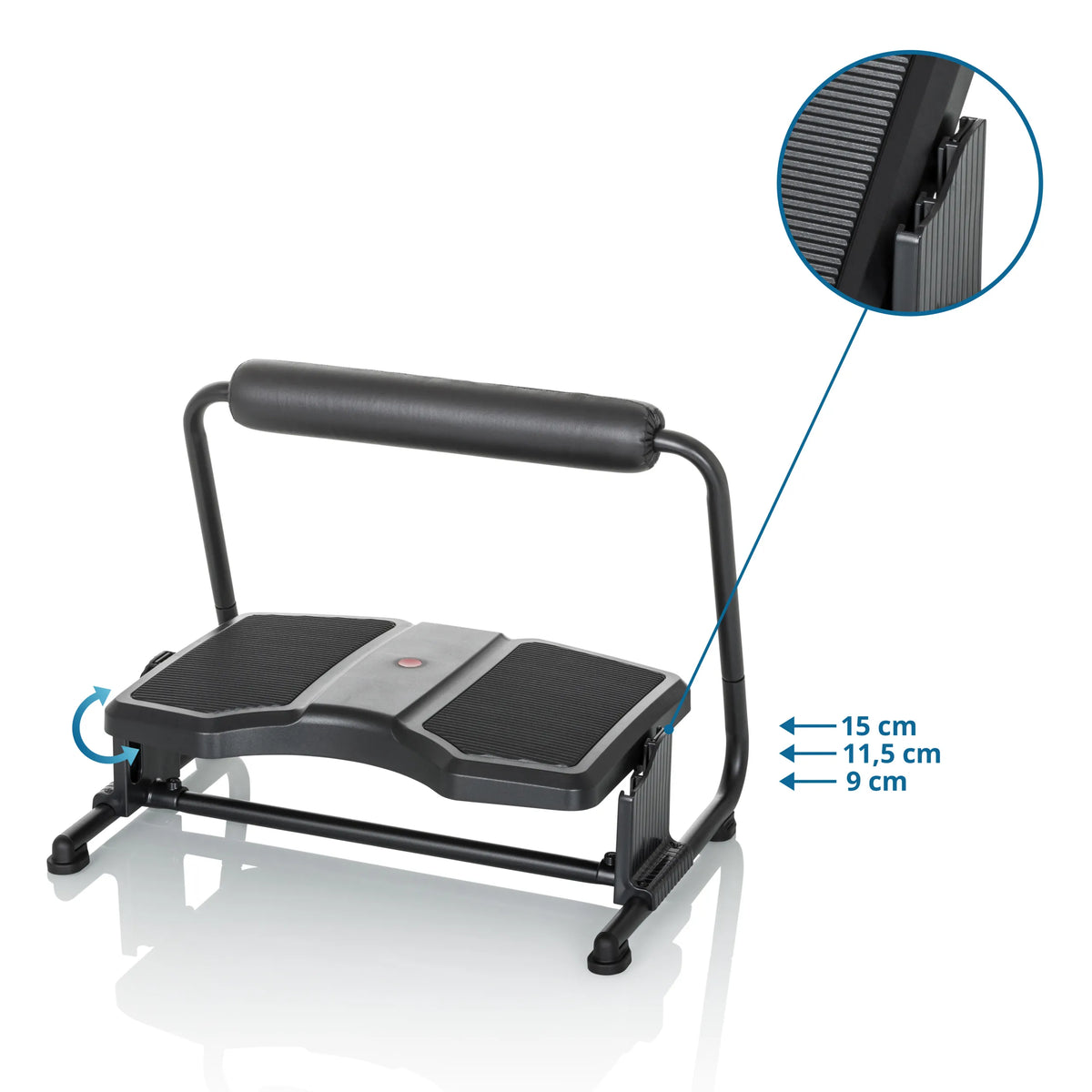 Three-stage height adjustment with 9 cm, 11.5 cm and 15 cm for the Footrest PODI F by hjh OFFICE