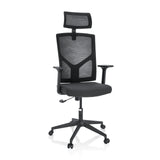 Black Home Office Chair BRETON B with mesh back, headrest and five-caster base by hjh OFFICE – 360-degree view (front view 20°)