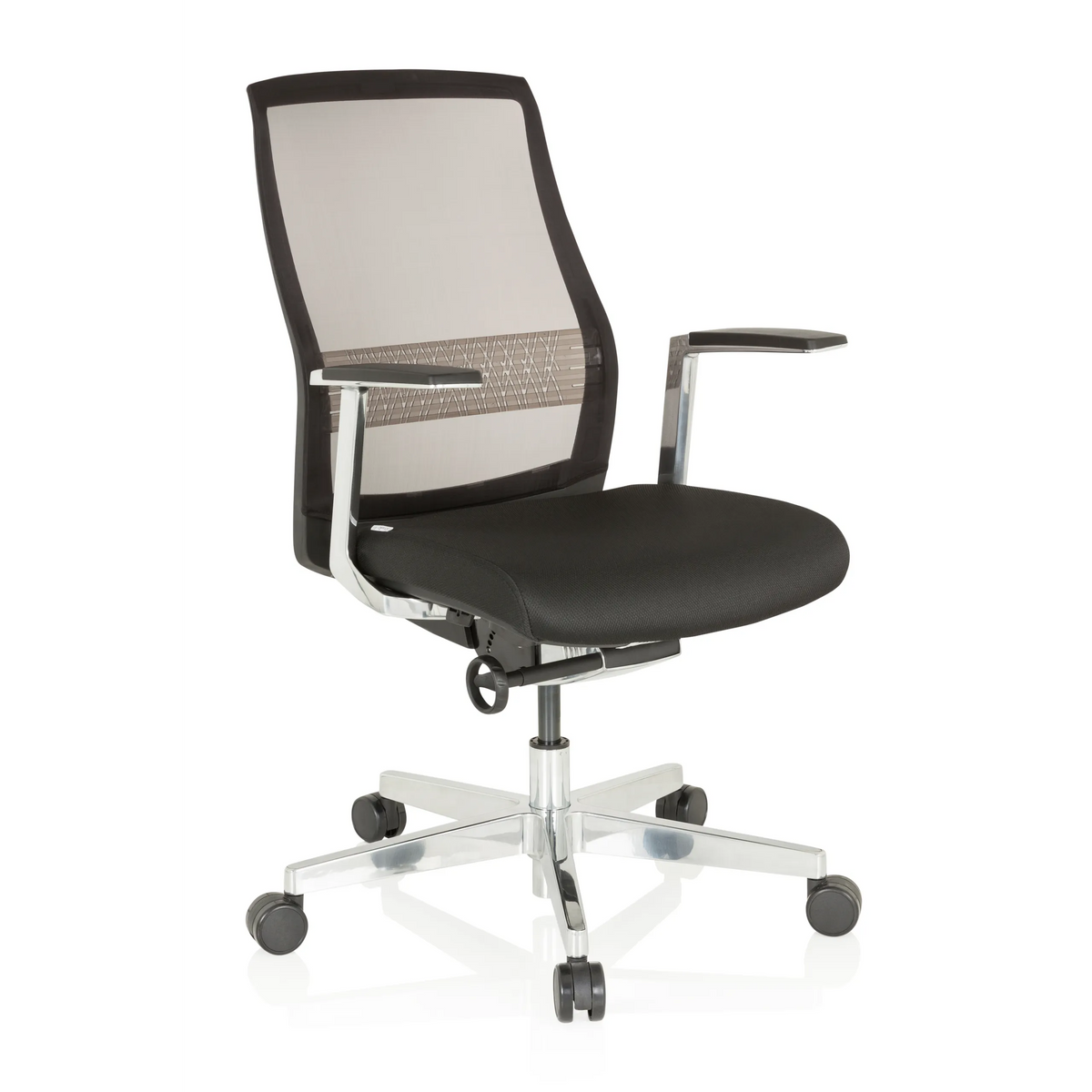 Black High End Office Chair FOUNTAINE PRO with mesh back and five-caster base by hjh OFFICE – 360-degree view (front three-quarter view 40°)
