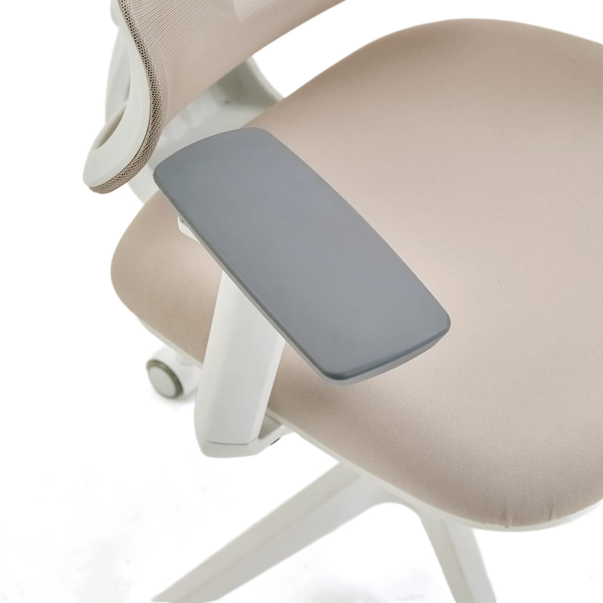 Grey armrest of the Professional Office Chair ERGOMY W in beige with white frame by MyBuero
