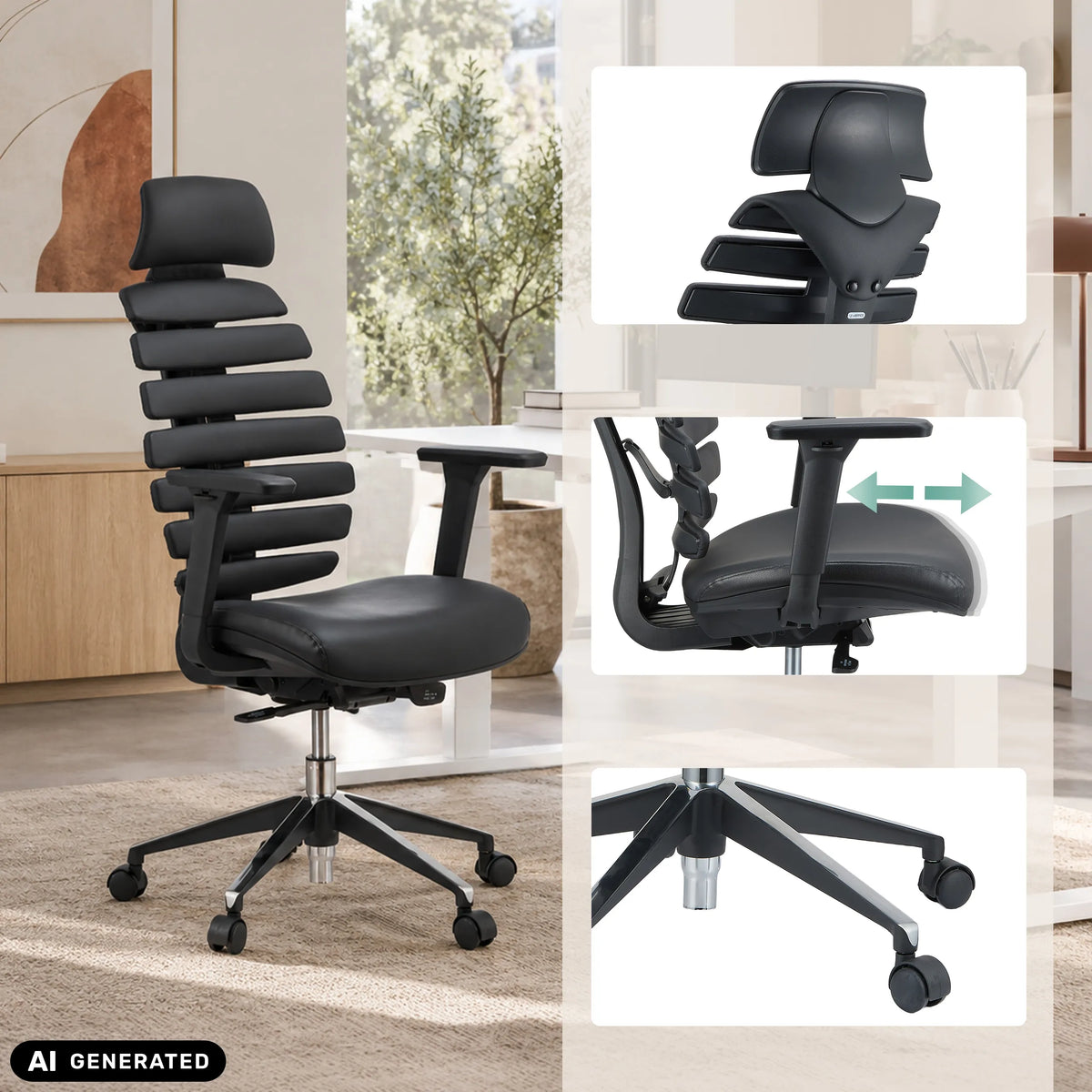 Black professional office chair ERGO LINE II PRO made of leather with adjustable armrests by hjh OFFICE (AI-generated image)