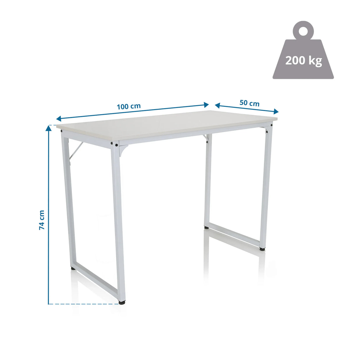 Dimensional drawing of the Office Desk WORKSPACE I, 100 × 50 cm, 200 kg load capacity by hjh OFFICE