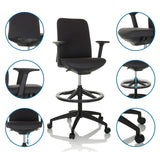 Black Counter chair NESTORA WORK with footring, armrests and castors by hjh OFFICE