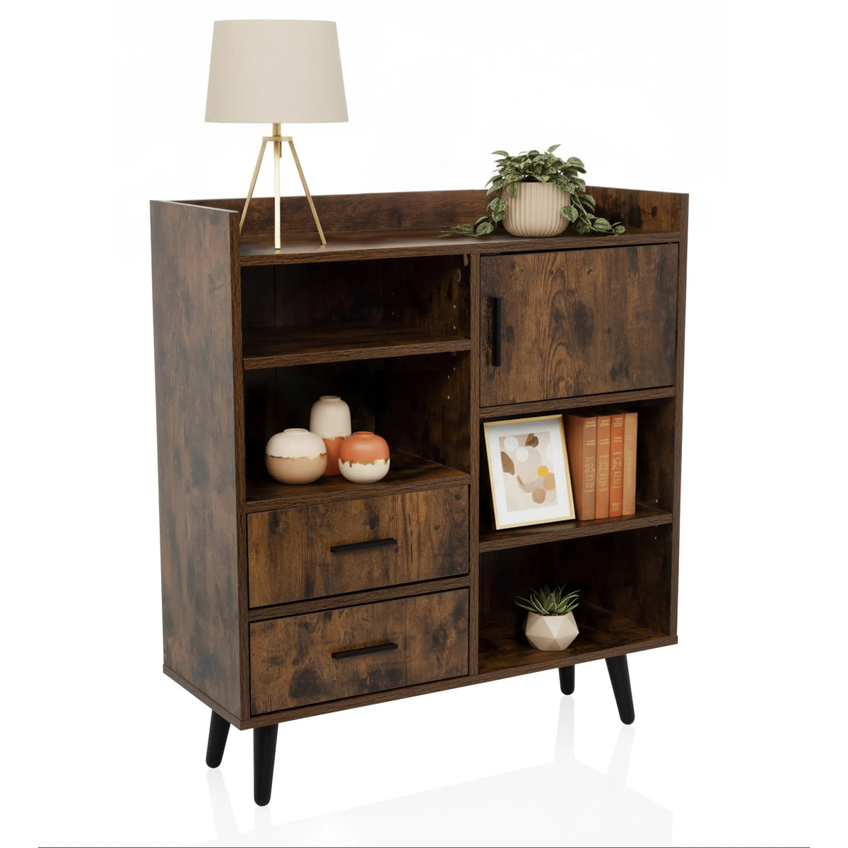 Chest of drawers MYRDAL in brown and black with two drawers, one compartment and a cupboard by hjh LIVING