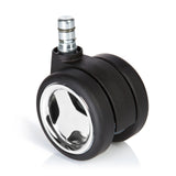 Black 5x ROLO GAME No-Noise 11mm/60mm castors for hard floors with chrome details by hjh OFFICE – 360-degree view (front view 0°)