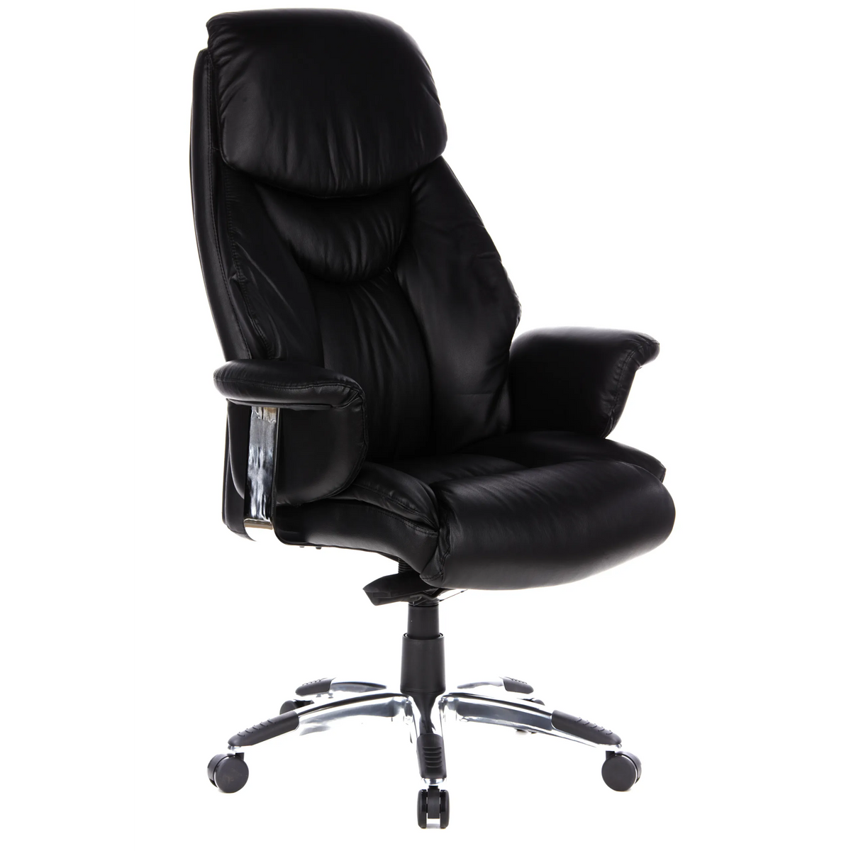 Black Luxury Executive Chair PRADO made of faux leather with star base and five castors by hjh OFFICE – 360-degree view (front three-quarter view 40°)