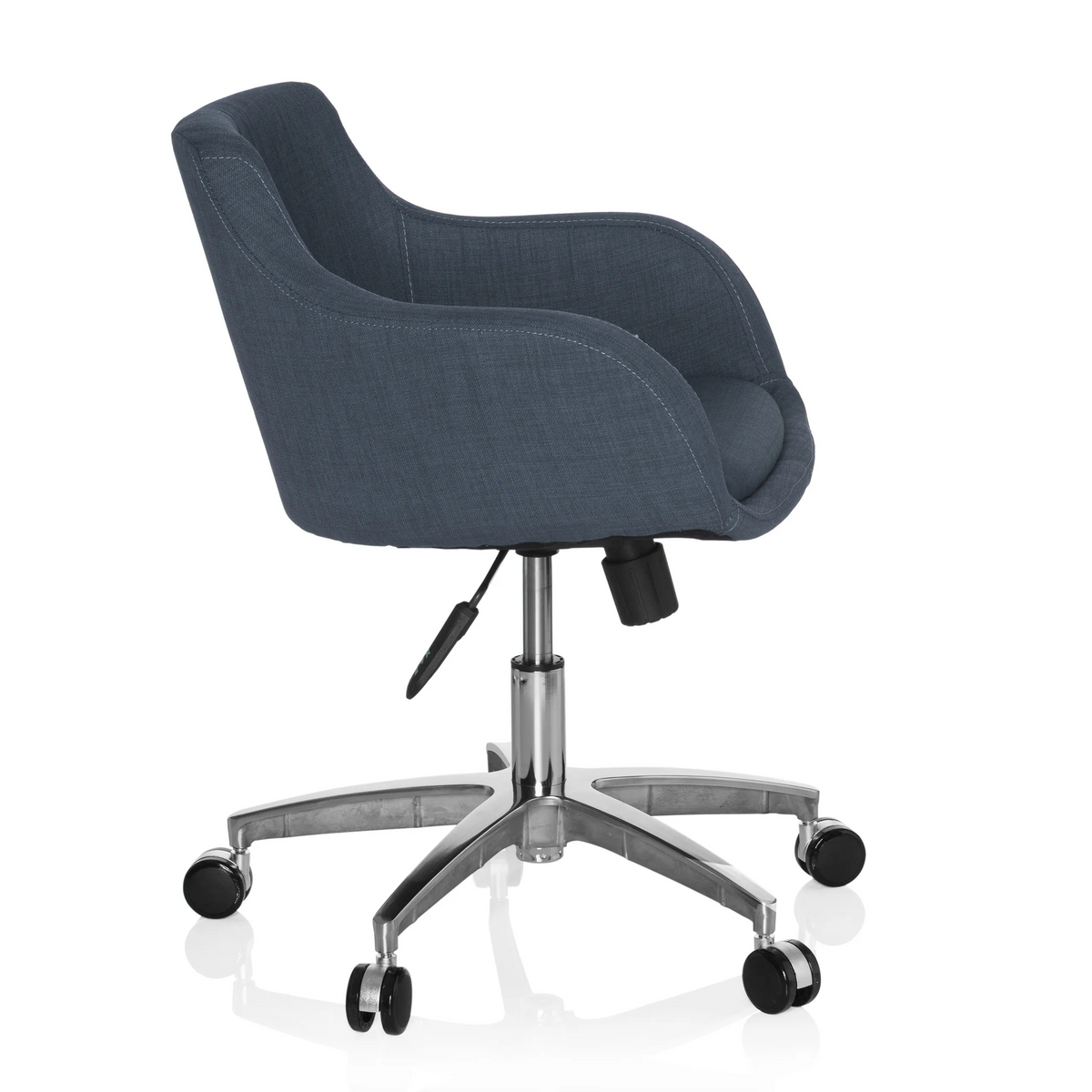 Dark grey Home Office Chair SOLAO 100 with padded shell and five-caster base by hjh OFFICE – 360-degree view (side profile 80°)