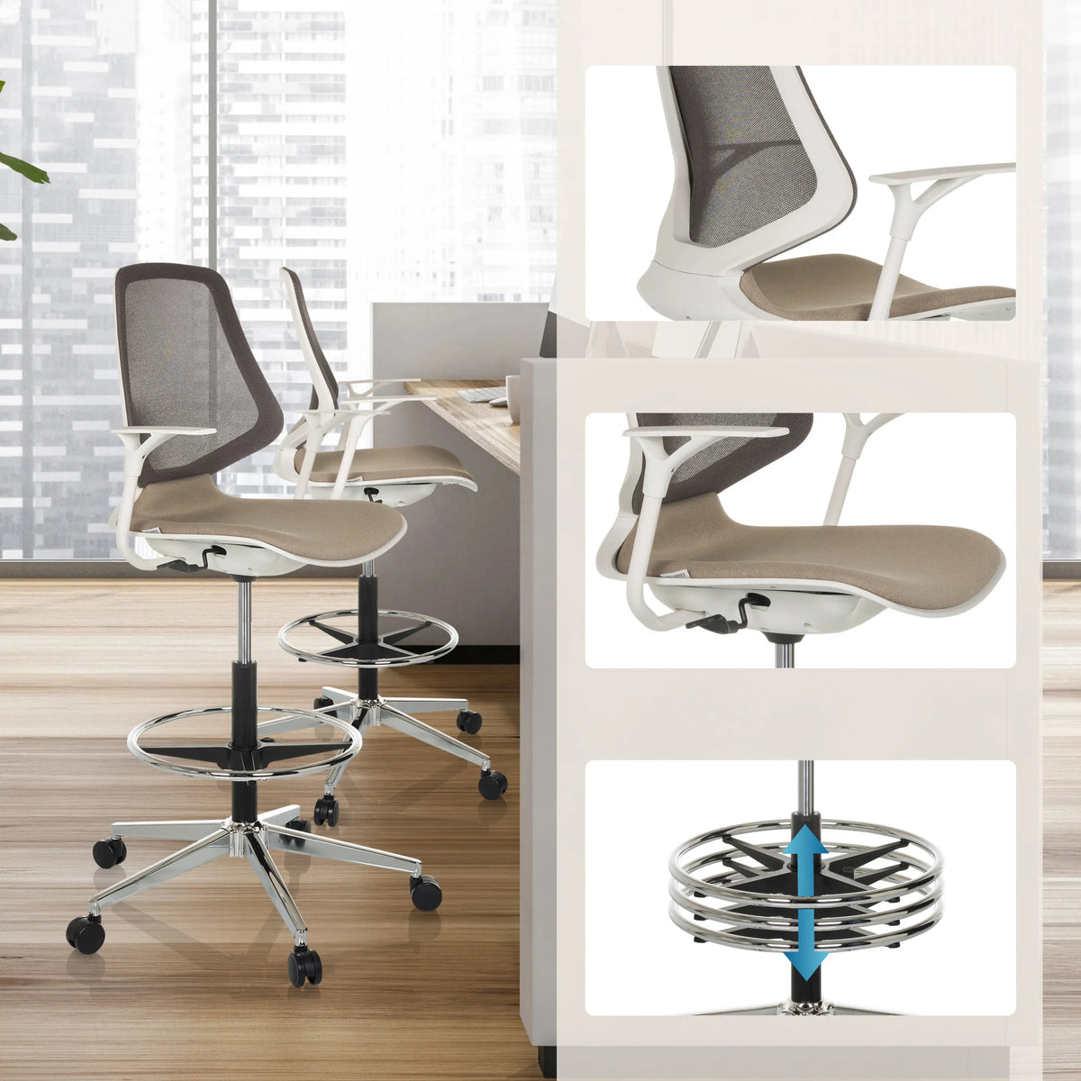 Footrest and seat of the TOP WORK STYLE Counter chair in beige by hjh OFFICE