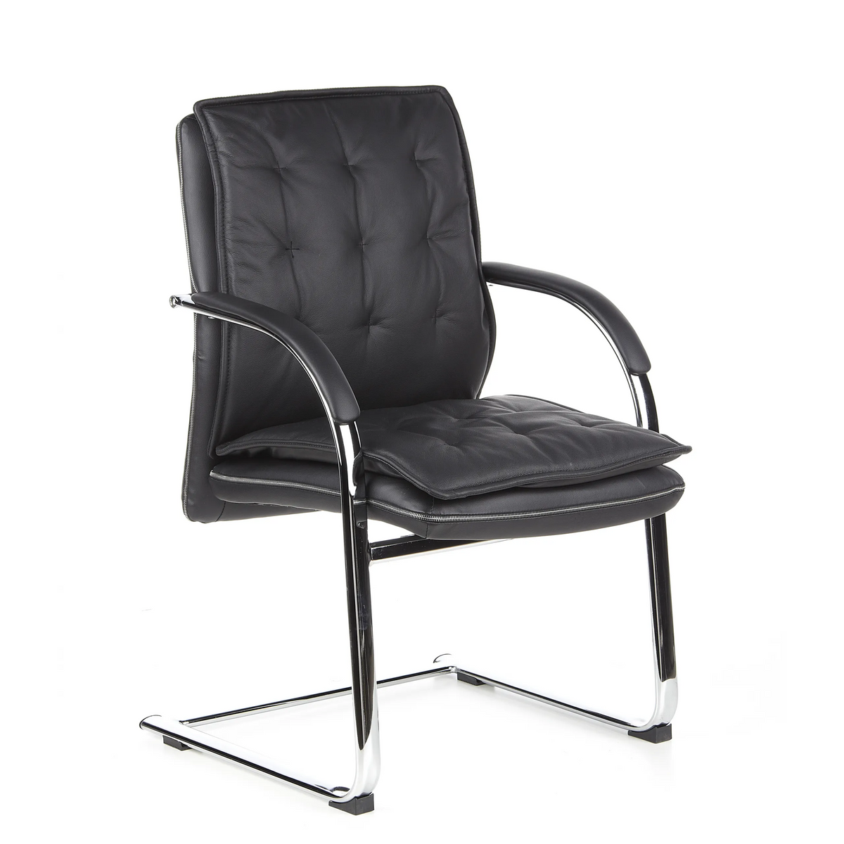 Black Cantilever chair VILLA V with quilted upholstery and armrests by hjh OFFICE – 360-degree view (front three-quarter view 40°)