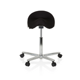 Black Saddle stool MOVE-TEC 3D PRO I with a five-caster star base by hjh OFFICE – 360-degree view (front view 0°)