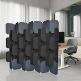 Grey and dark grey partition wall FLEXMIUT PLUG consisting of six elements in a staggered arrangement by hjh OFFICE