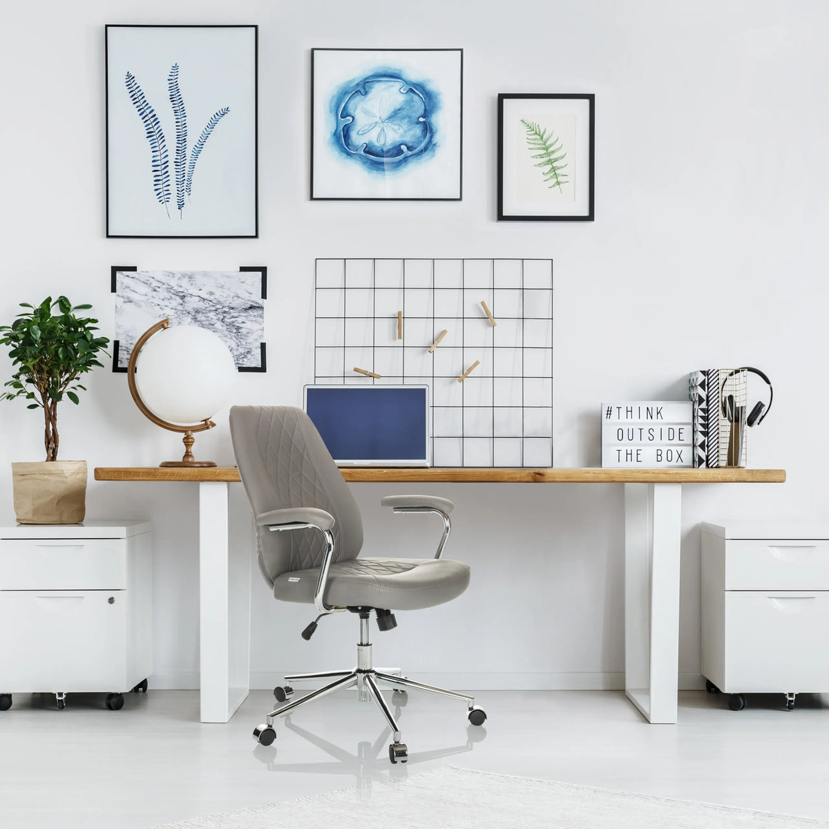Grey Home Office Executive Chair THEO I with quilted backrest and castors by hjh OFFICE