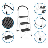 Three-step Folding Ladder SOLID W2 in white with non-slip steps and handle by hjh OFFICE