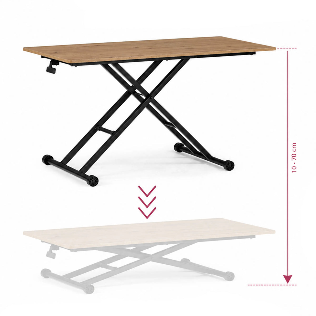 Height adjustment of the Worktime Lift table in oak/black with a range of 10 to 70 cm by hjh OFFICE