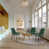 Three petrol-coloured dining chairs ELARIS with quilted upholstery and black legs by hjh LIVING