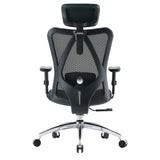 Rear view of the M18-M148 Professional Office Chair in black with mesh backrest, headrest and chrome base by Sihoo