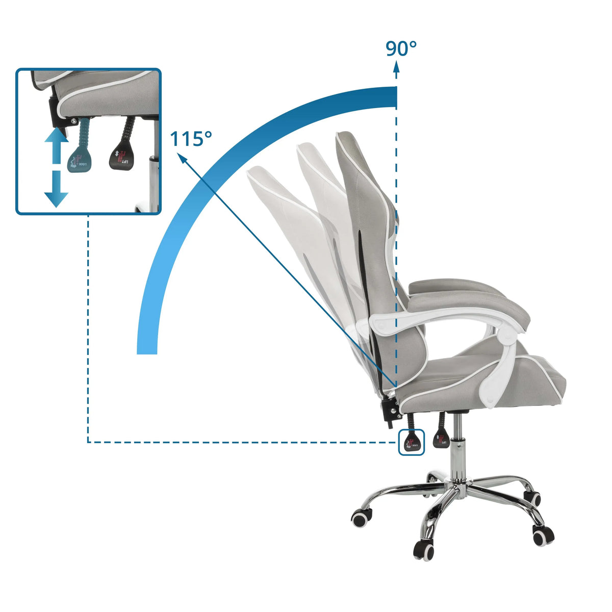 Adjustable backrest of the GAMEBREAKER W03 Gaming chair with a tilt angle from 90° to 115° by MyBuero