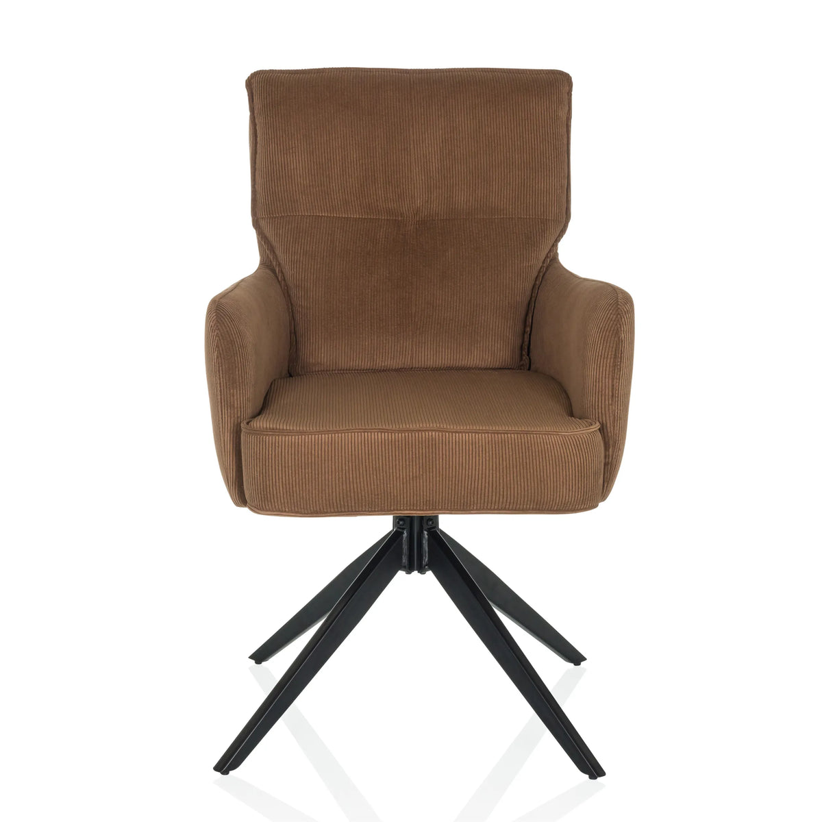 Brown upholstered chair TARUGO with corduroy cover and black four-star base by hjh LIVING – 360-degree view (front view 0°)