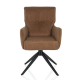 Brown upholstered chair TARUGO with corduroy cover and black four-star base by hjh LIVING – 360-degree view (front view 0°)