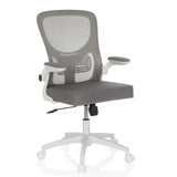 Grey Home Office Chair BELIO W with mesh back and white five-caster base by hjh OFFICE – 360-degree view (front three-quarter view 30°)