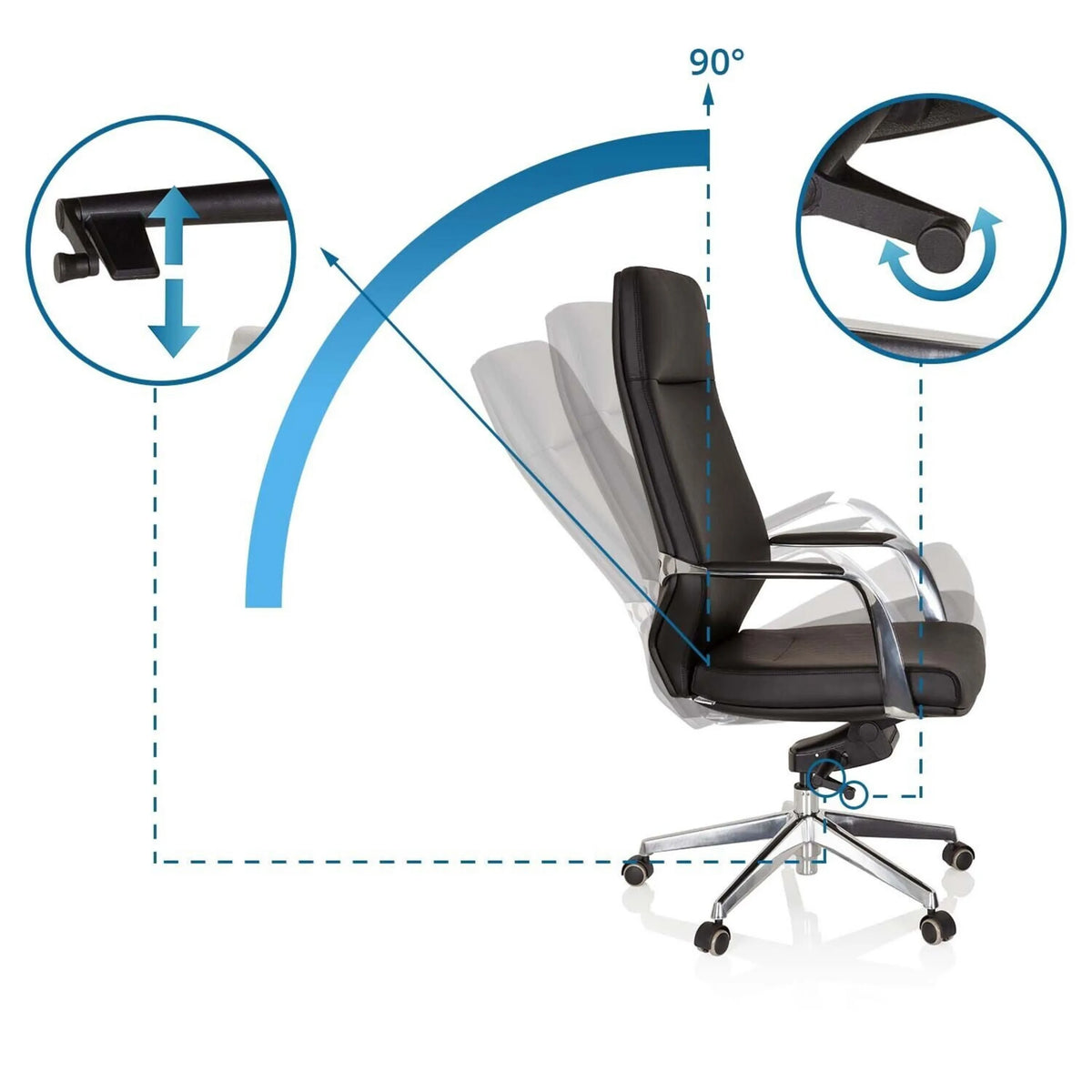 Adjustable backrest and armrests of the Professional Executive Chair VELVET by hjh OFFICE