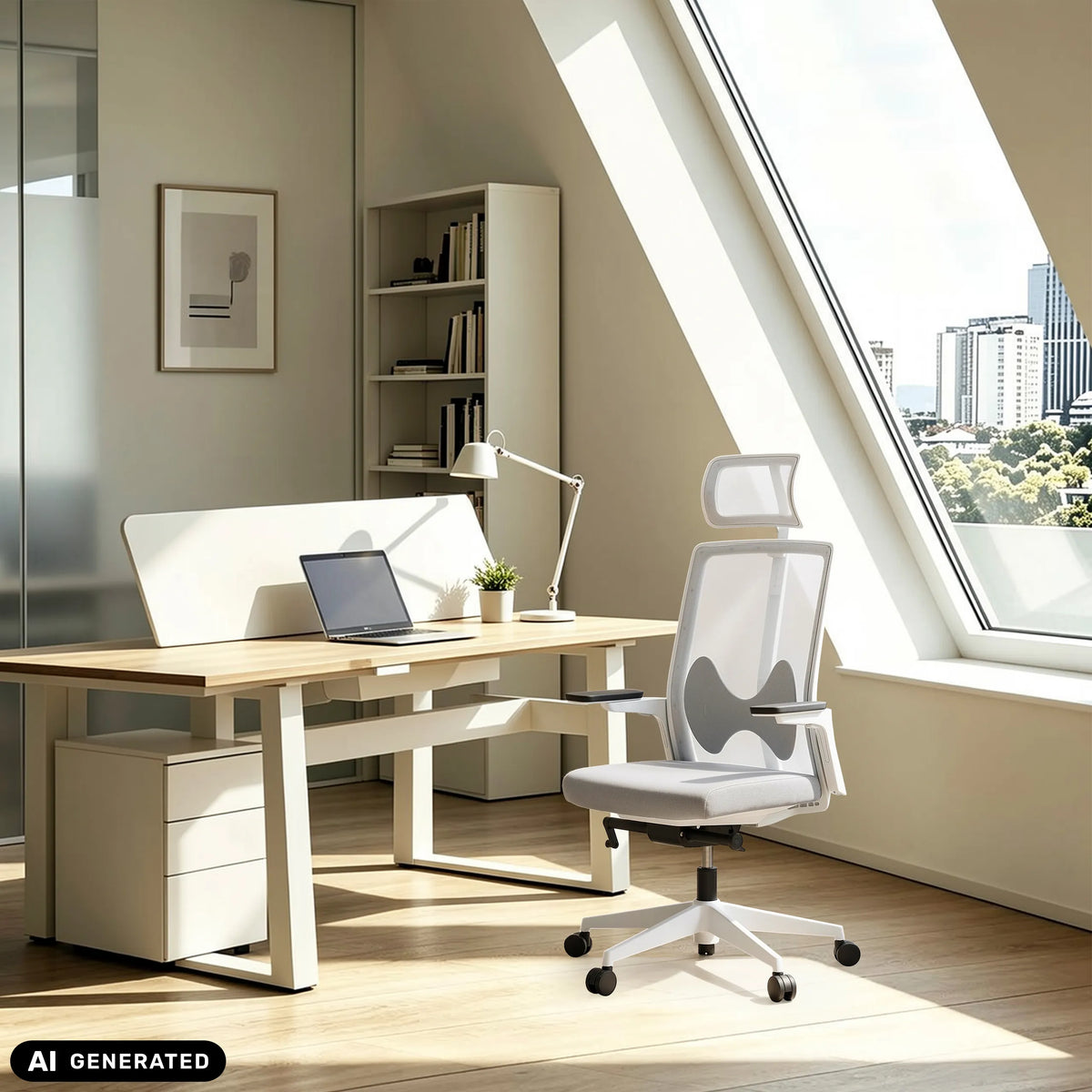 Two grey Professional Office Chairs ARCEO W at white desks in an office by hjh OFFICE