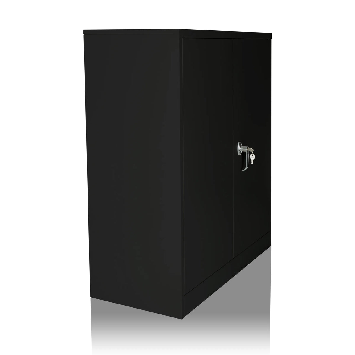 Black filing cabinet COLOR AS 105 with two doors and a silver handle by hjh OFFICE – 360-degree view (front three-quarter view 60°)