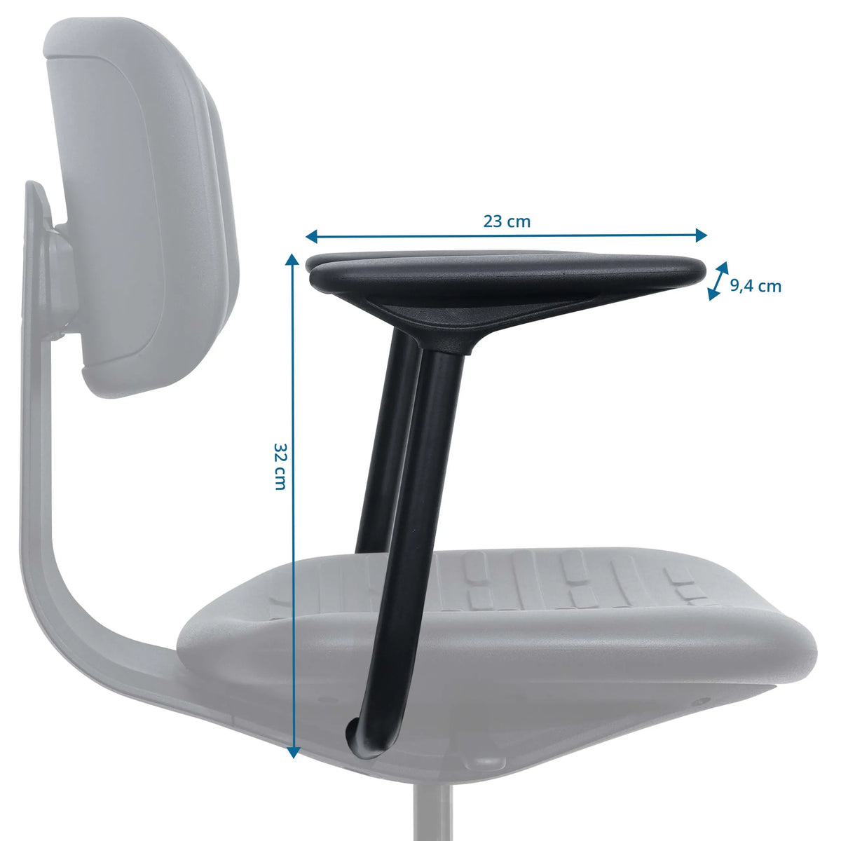 Dimensional drawing of the Armrest TOP WORK B - A with 23 cm width and 32 cm height by hjh OFFICE