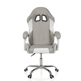 Grey and white Gaming chair GAMEBREAKER W03 with two headrest openings and a five-caster base by MyBuero – 360-degree view (front view 0°)