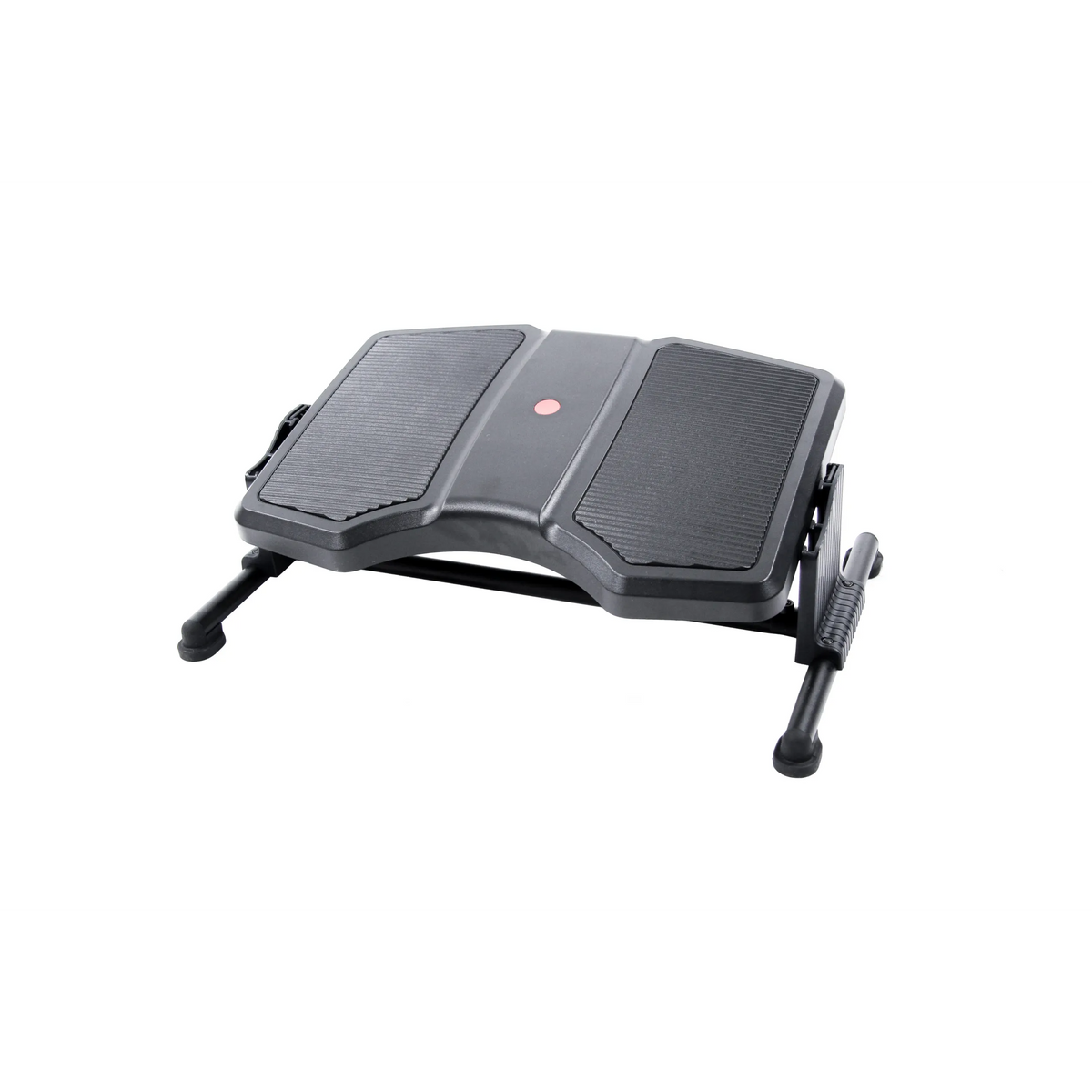 Black Footrest PODI II with ribbed surfaces and metal frame by hjh OFFICE – 360-degree view (front three-quarter view 30°)