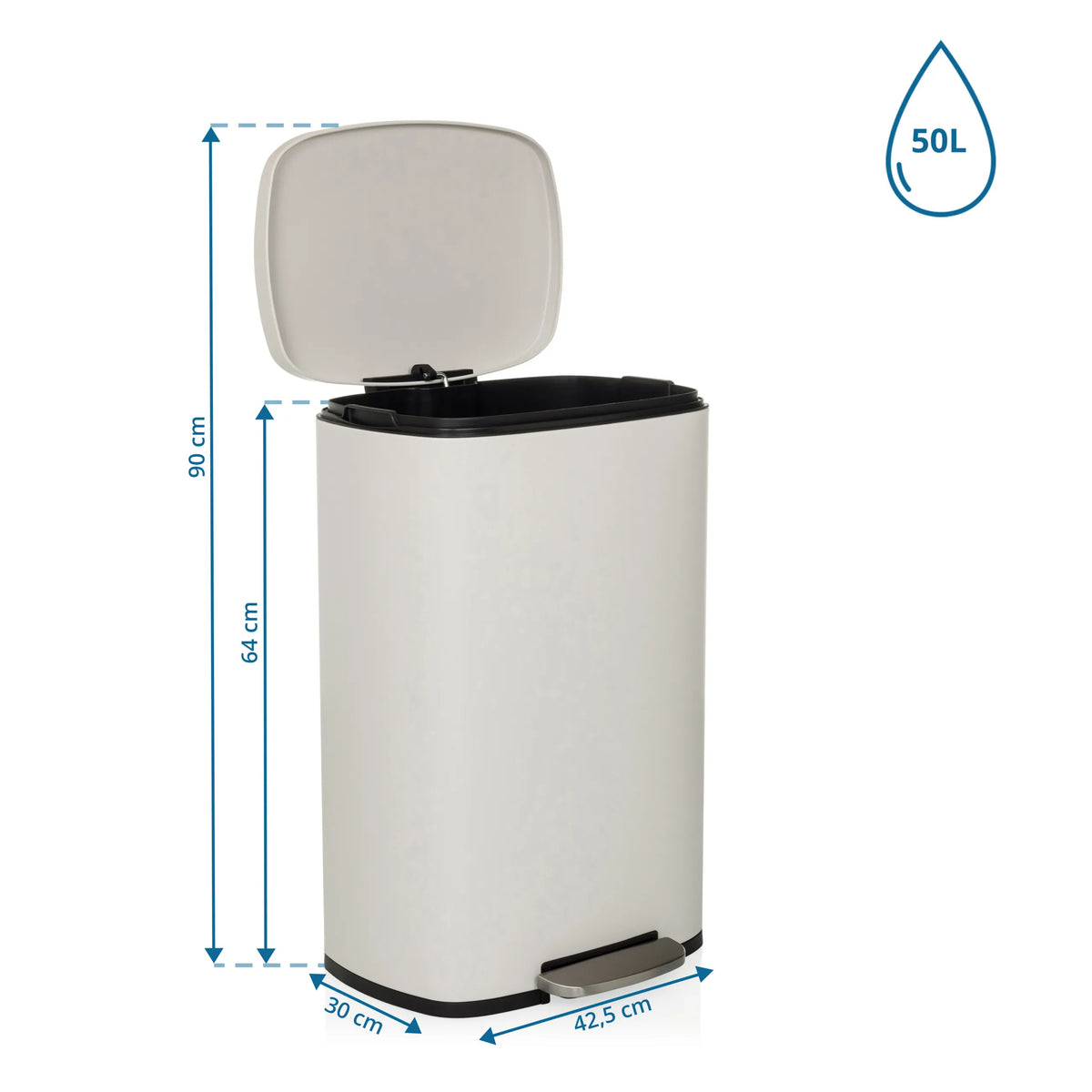 Dimensional drawing of the Wastepaper CLEAN XV with a 50 l capacity and 90 cm height by hjh OFFICE