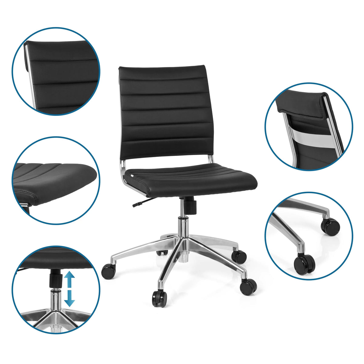 Black Professional Office Chair TRISHA with quilting, gas lift and five-star base with castors by hjh OFFICE