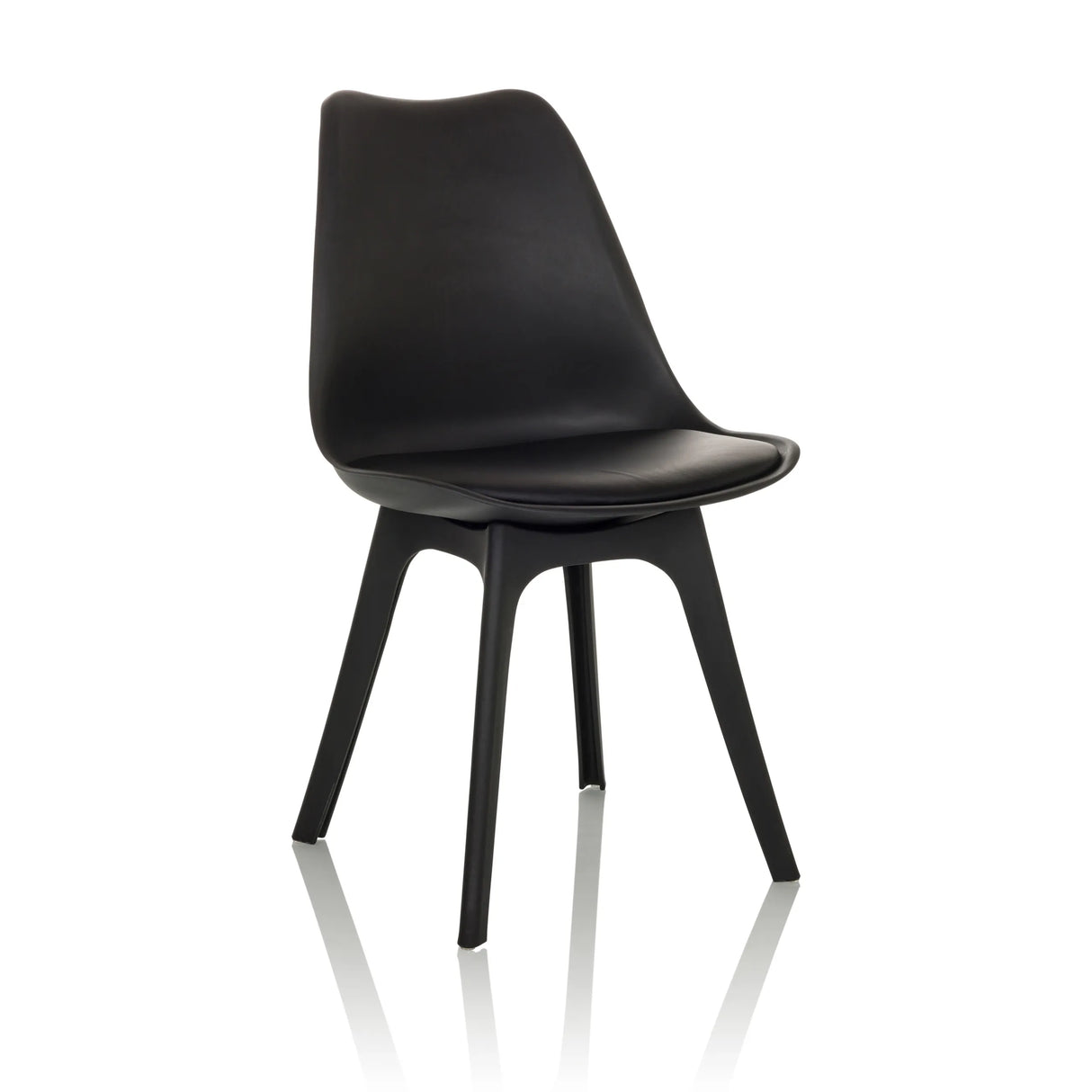 Black Shell chair SCANDI P with four legs by hjh OFFICE – 360-degree view (front three-quarter view 30°)