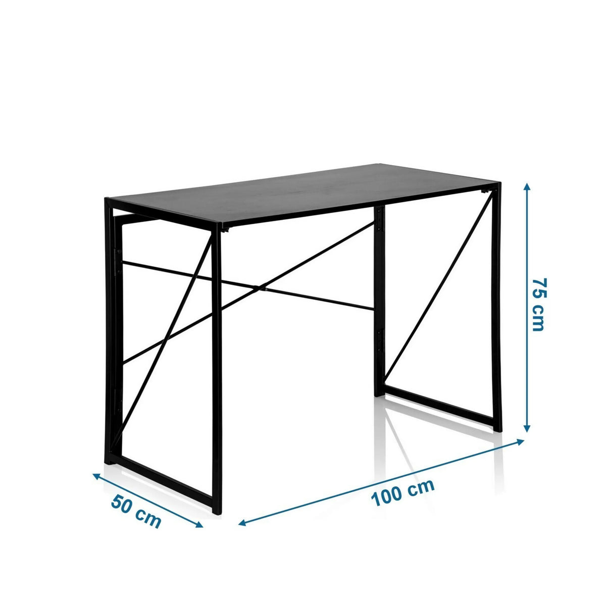Dimensional view of the Folding desk EASY UP MULTI, 100 × 50 cm and 75 cm high, by hjh OFFICE