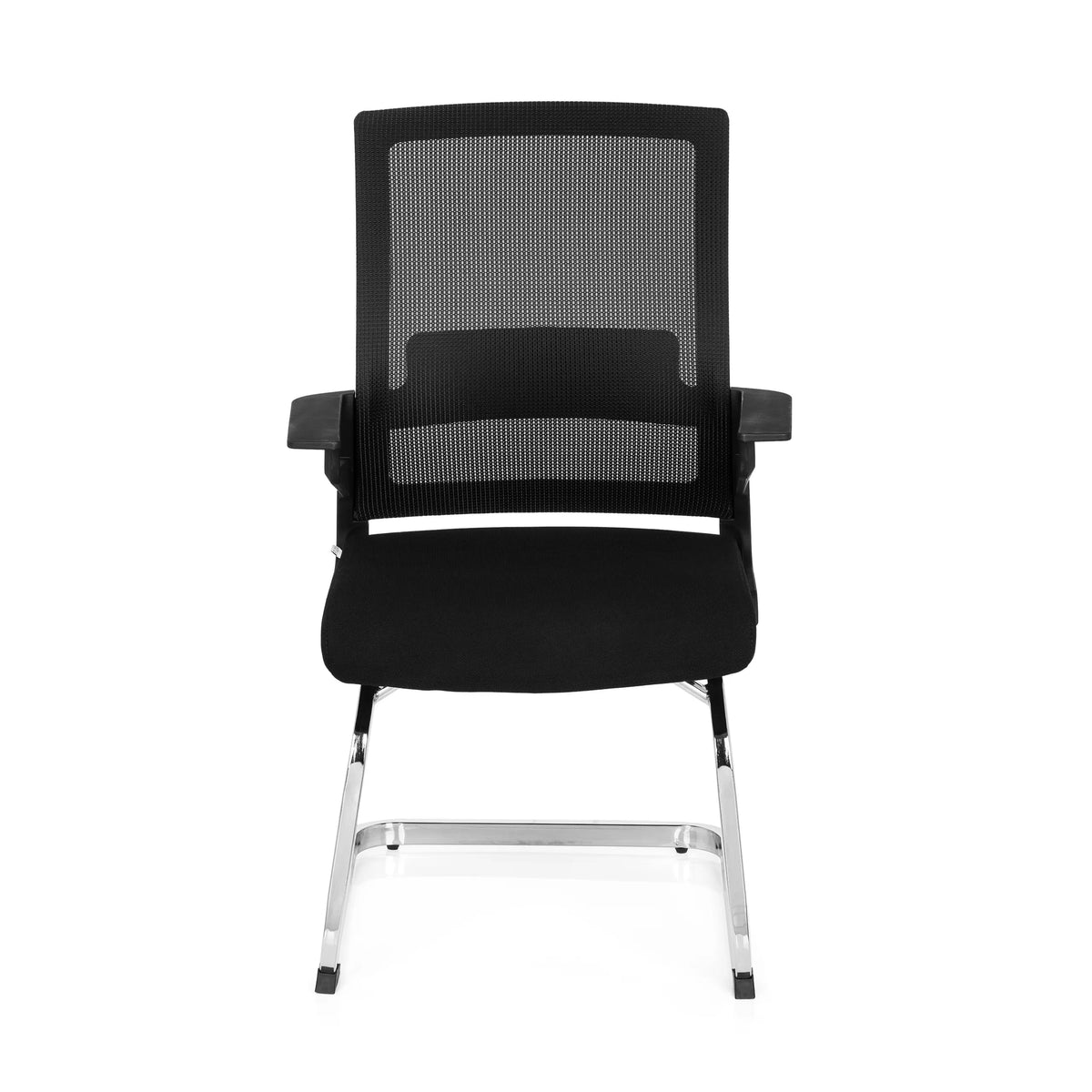 Black Cantilever chair INVENTOR V with mesh back, armrests and sled base by hjh OFFICE – 360-degree view (front view 0°)